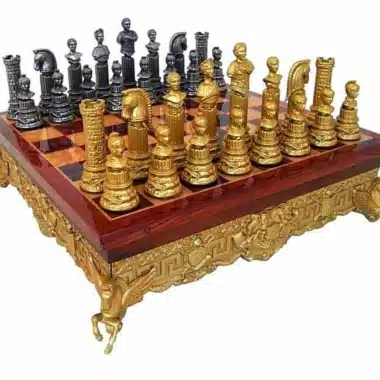 "Roman Empire" Set Chess Board in Metal and Wood & Chess Set in Solid Metal