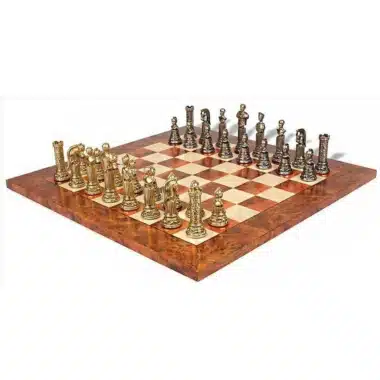 Complete Roman Empire VIII chess set on elm and briar wood chessboard