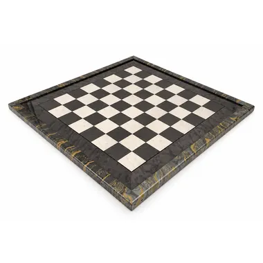 Chessboard in grey briar wood, lacquered frame, angled overall view