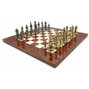Camelot King Arthur VI set on an elm and briar wood chess board