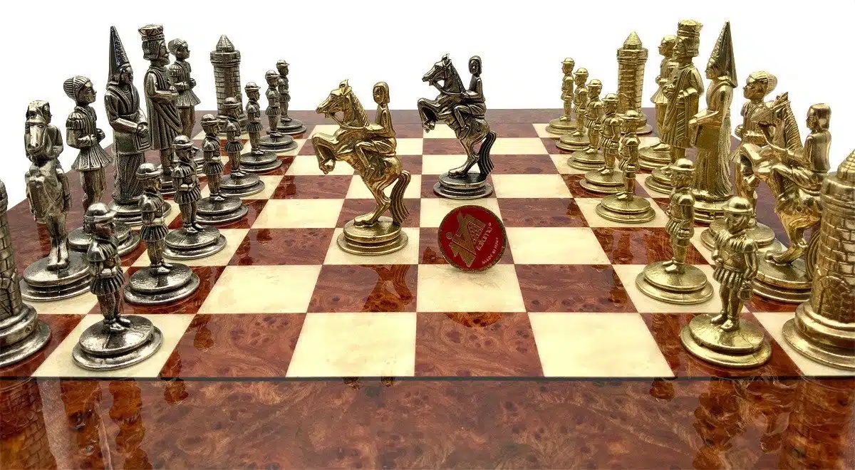 Camelot King Arthur VI Chess Set with Elm and Burr Wood Chess Board and Metal Chess Pieces - Image 2