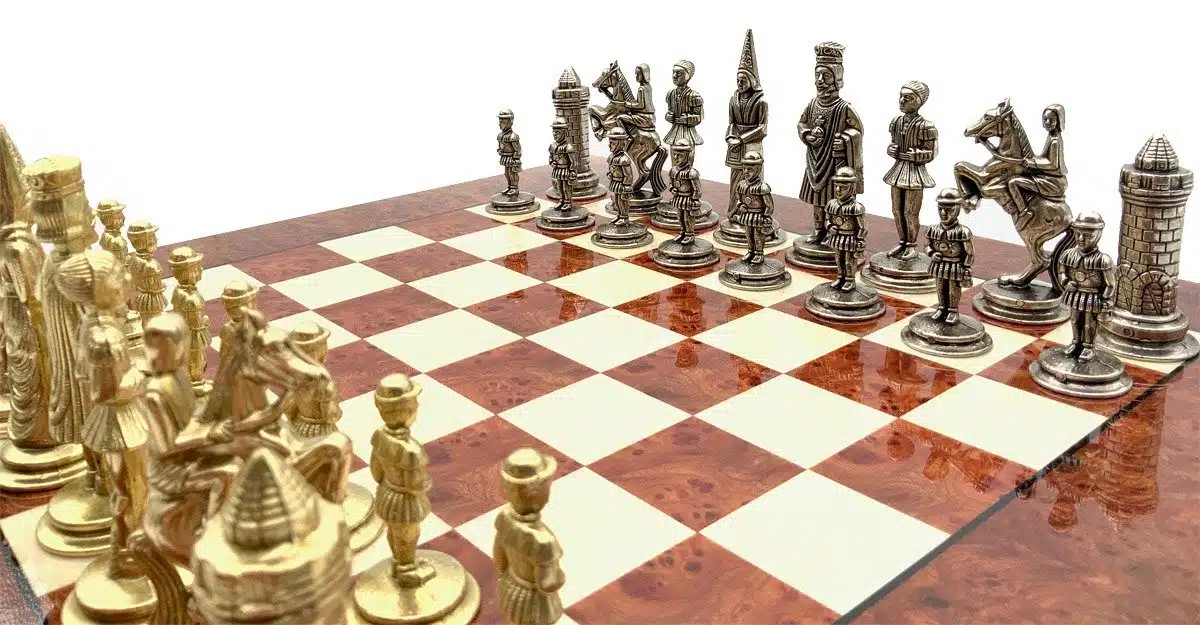 Camelot King Arthur VI Chess Set with Elm and Burr Wood Chess Board and Metal Chess Pieces - Image 3