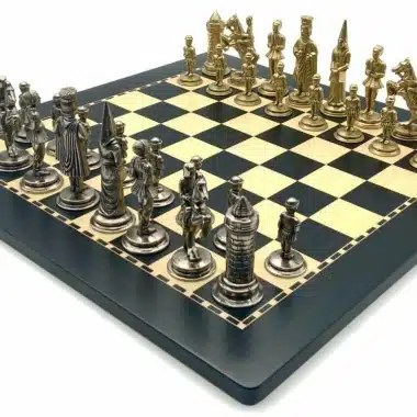 Camelot King Arthur XI Chess Set with Wooden Chess Board and Metal Figures
