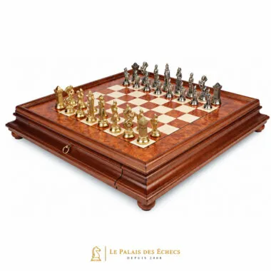 Mary Stuart IX set on briar wood chess board with storage box