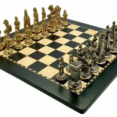 Mary Stuart X Set Dark Wood Chess Board and Metal Chess Set