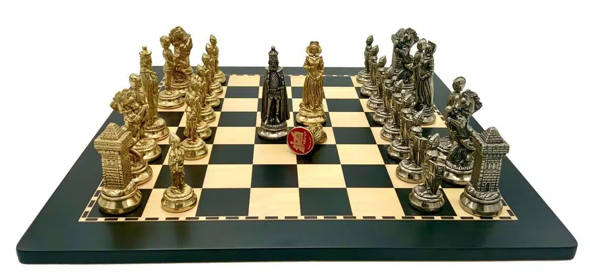 Mary Stuart X Set Dark Wood Chess Board and Metal Chess Set - Image 2