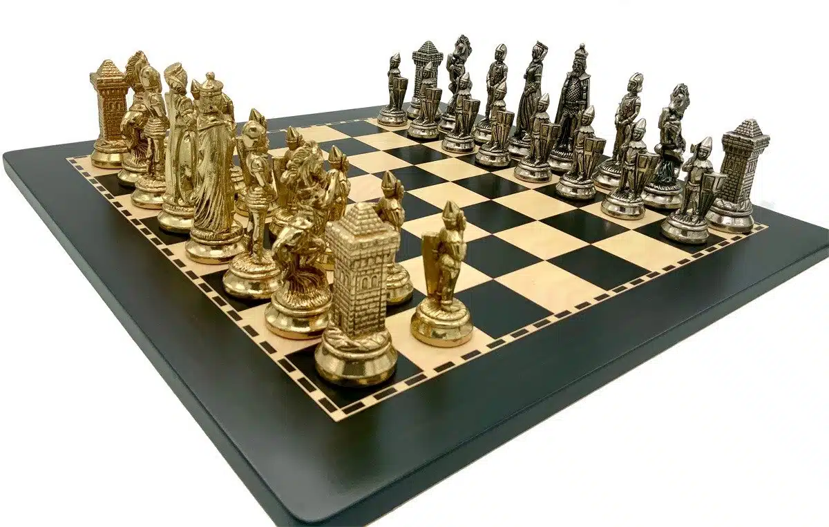 Mary Stuart X Set Dark Wood Chess Board and Metal Chess Set - Image 3