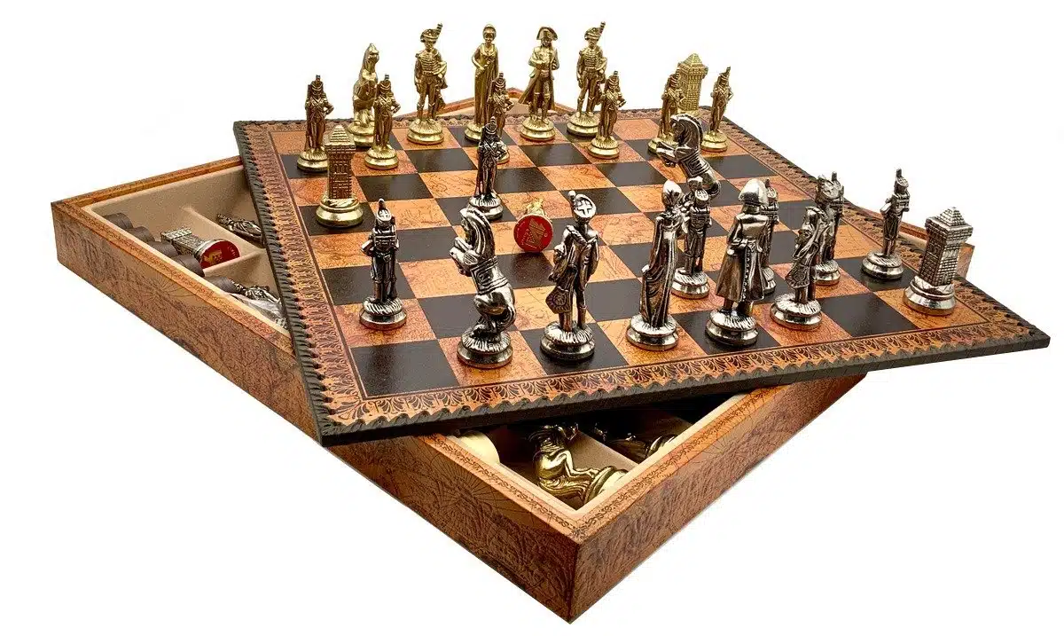 Grand Napoleon II Chess Set with Storage Chess Board and Metal Chess Pieces - Image 2
