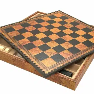 Old World Faux Leather Chess Board with Storage Compartment