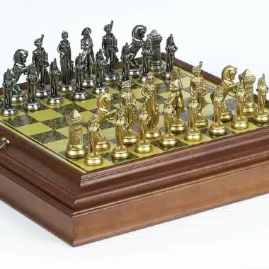 Grand Napoleon IV Set - Original Wooden Chess Board and Metal Chess Set