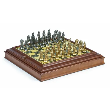 Grand Napoléon IV complete chess set resting on its closed wooden box