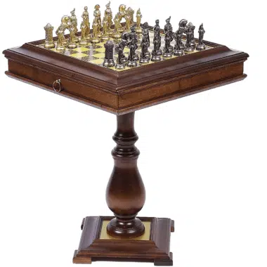 Grand Napoleon Set – Wooden Chess Table and Metal Chess Set