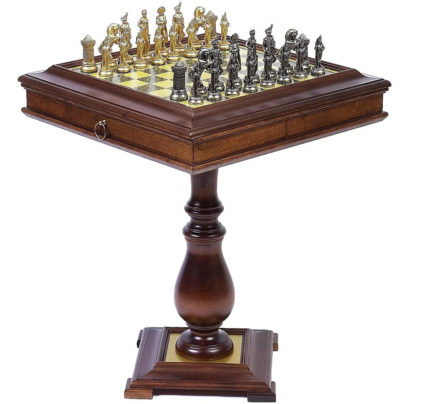 Grand Napoleon Set – Wooden Chess Table and Metal Chess Set