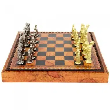 Medieval Chess Set with Faux Leather Chess Board & Solid Metal Chess Pieces