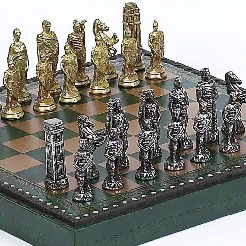Romans vs Barbarians Set: Faux Leather Chess Board & Metal Chess Set - Image 3