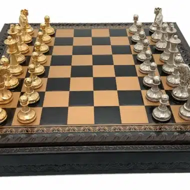 Mignon Flower V Set – Chess Board with Storage and Gold and Silver-Plated Metal Chess Set