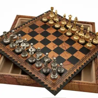 Mignon Flower VI Chess Board Set with Storage and Gold and Silver Plated Metal Chess Set