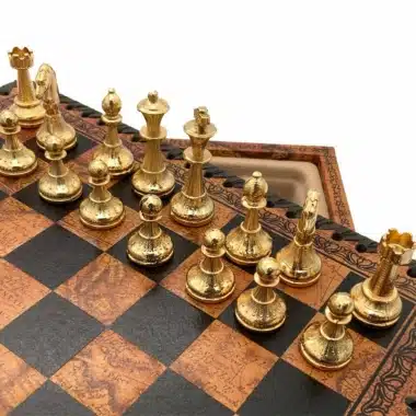 Alternative view of Mignon Flower VI Chess Board Set with Storage and Gold and Silver Plated Metal Chess Set