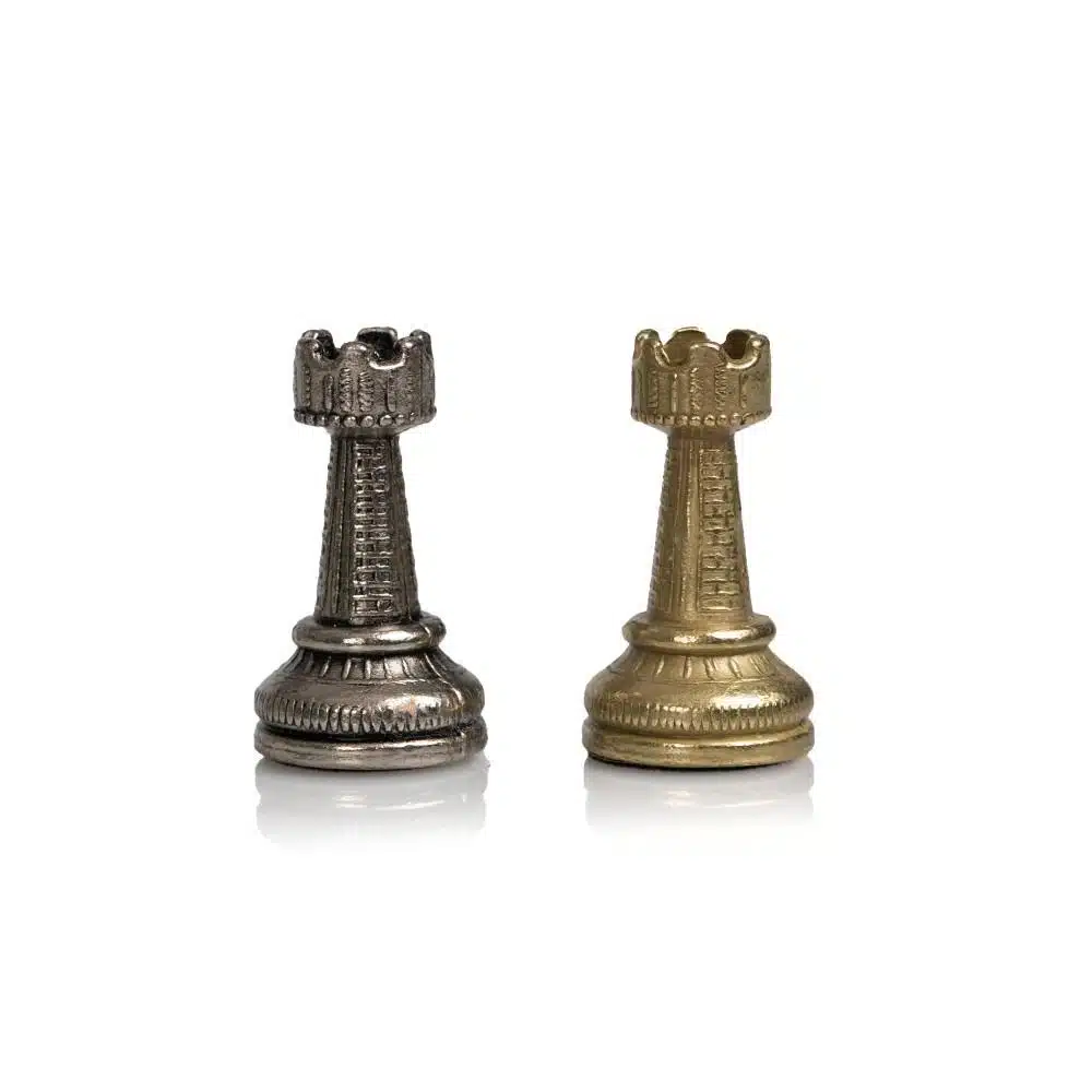 Mignon Flower III Set with Solid Wood Pedestal Chess Board, Brass-Effect Finish, and Solid Metal Chess Pieces - Image 7