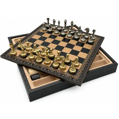 Open Mignon Flower IX box revealing the storage compartment beneath the chessboard