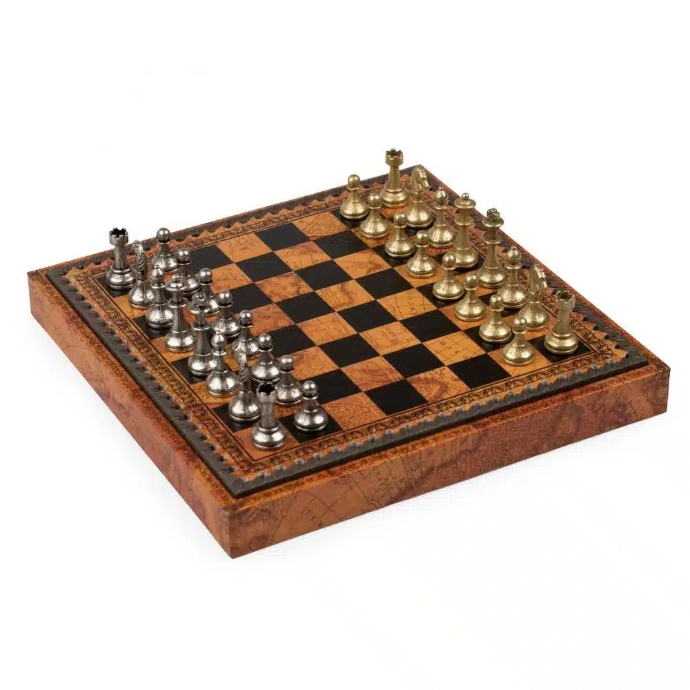Mignon Flower Set – Faux Leather Chess Board & Metal Chess Pieces - Image 5