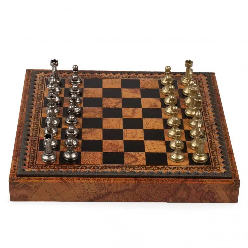 Mignon Flower Set – Faux Leather Chess Board & Metal Chess Pieces - Image 4