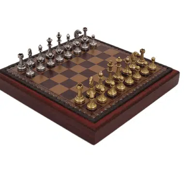 Mignon Flower VIII Set: Red Chess Board with Storage and Metal Chess Set