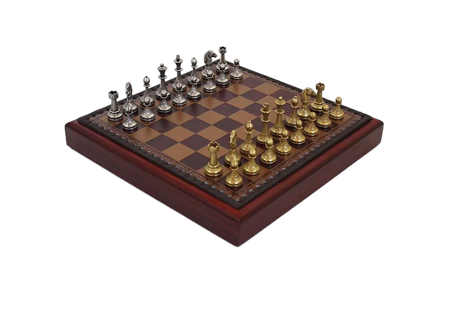 Mignon Flower VIII Set: Red Chess Board with Storage and Metal Chess Set