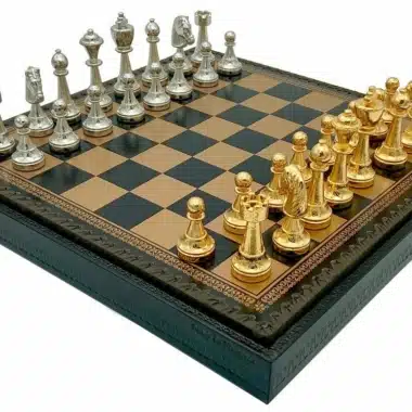 Classic Flower 1 Chess Set with Gold and Silver-Plated Metal Chess Pieces and Board