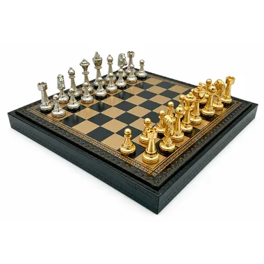 Classic Flower 1 set, chess board and gold and silver plated pieces, full view