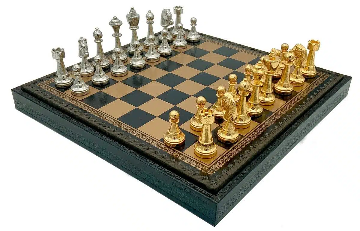 Classic Flower 1 Chess Set with Gold and Silver-Plated Metal Chess Pieces and Board