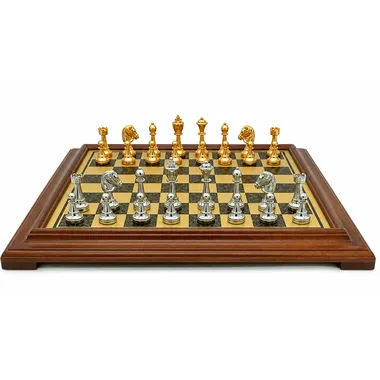 Classic Flower 2 complete chess set on wooden board with moulded base