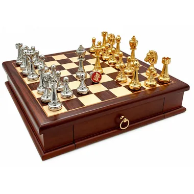 Classic Flower 3 chess set with wooden board and gold and silver plated pieces