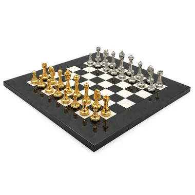 Classic Flower 4 set: gold and silver plated pieces on maple chess board
