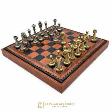 Complete Staunton Mix chess set, faux leather board and solid metal pieces