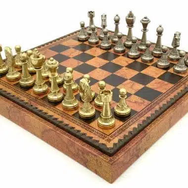 Staunton Mix VI Set – Brown Chess Board with Storage and Metal Chess Set