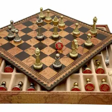 Staunton Mix VI chess board open showing the built-in storage box