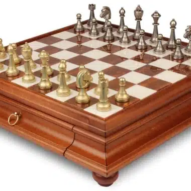 Staunton Mix IV Chess Set Wooden Pedestal Chess Board with Marble Top and Metal Chess Pieces
