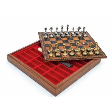 Mignon Flower chess board open on its storage box lined with red felt