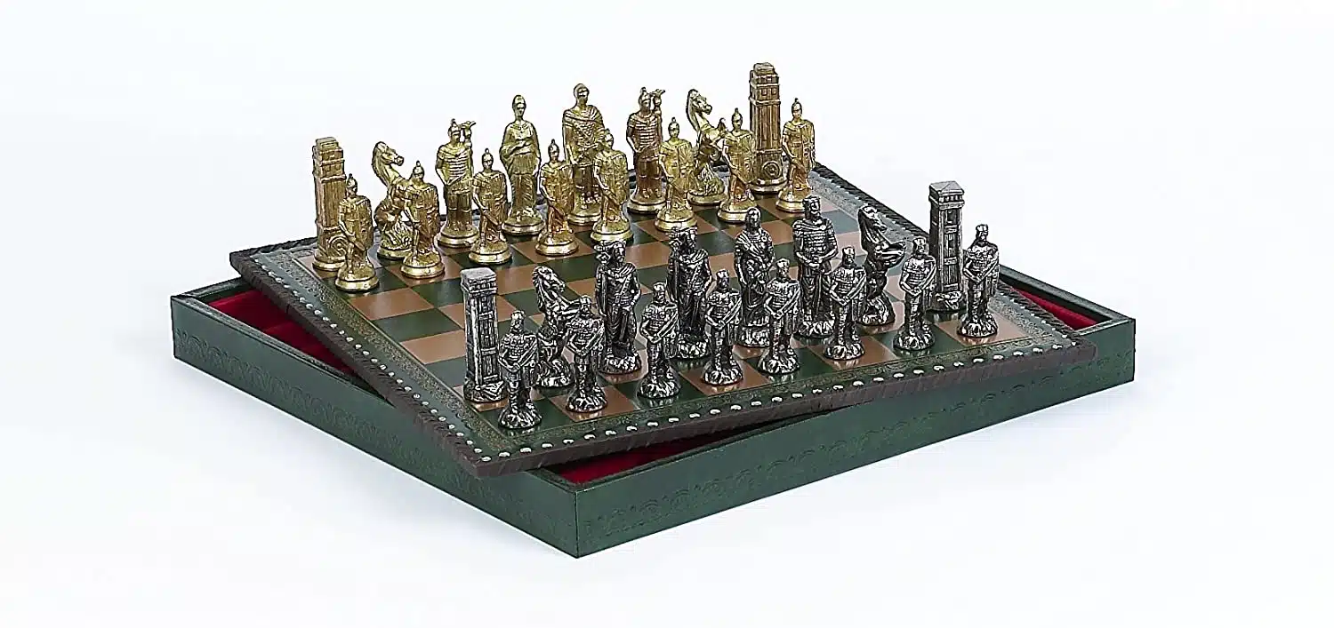 Romans vs Barbarians Set: Faux Leather Chess Board & Metal Chess Set - Image 2