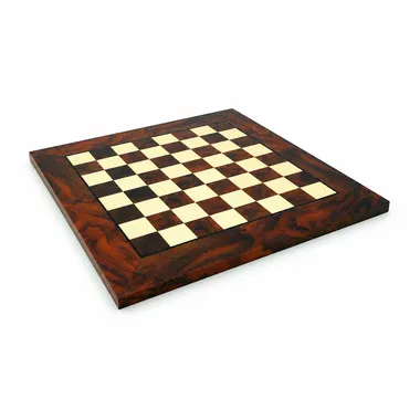 Chess board in walnut burl with inlaid squares and a wide wooden border