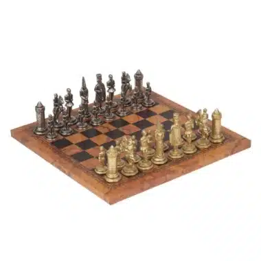 Camelot King Arthur VII Set – Faux Leather Chess Board & Solid Metal Chess Set