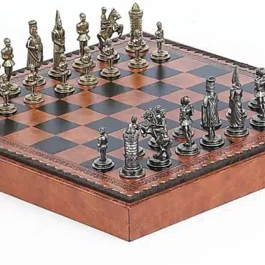 Camelot King Arthur XII Chess Board with Storage and Metal Chess Set
