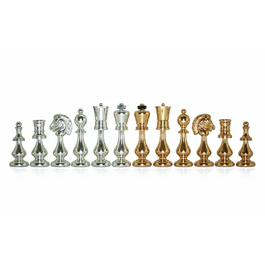 Chess Set in Solid Brass Gold and Silver Plated "Large Oriental"