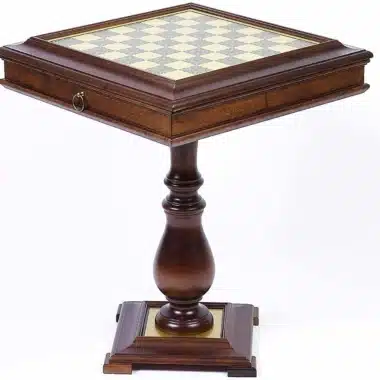 Chess & Backgammon Table with Wooden Chess Board & Brass Top with Built-in Storage Compartment