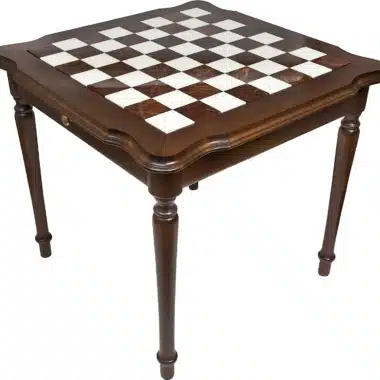 Luxury Chess Table III in Solid Wood with Tuscan Alabaster and Carrara Marble Top