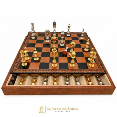 Arabic Style IV chess set open showing the felt-lined storage box
