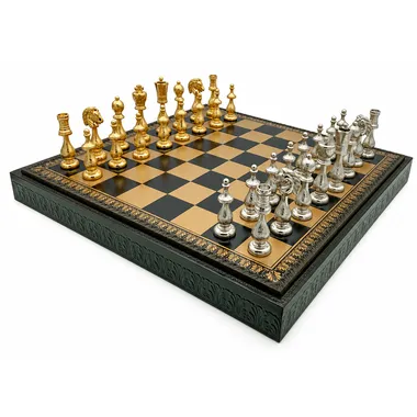 Arabic Style V chess set with black board and gold and silver plated pieces