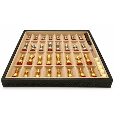 Open storage box showing the gold and silver pieces nestled inside