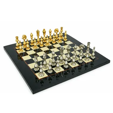 "Arabic Style" Set: Maple Wood Chess Board and Gold and Silver Plated Metal Chess Set